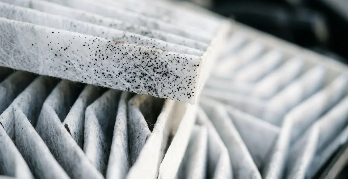 Close-up view of a car cabin air filter showcasing clean filtration technology for hay fever and allergen protection