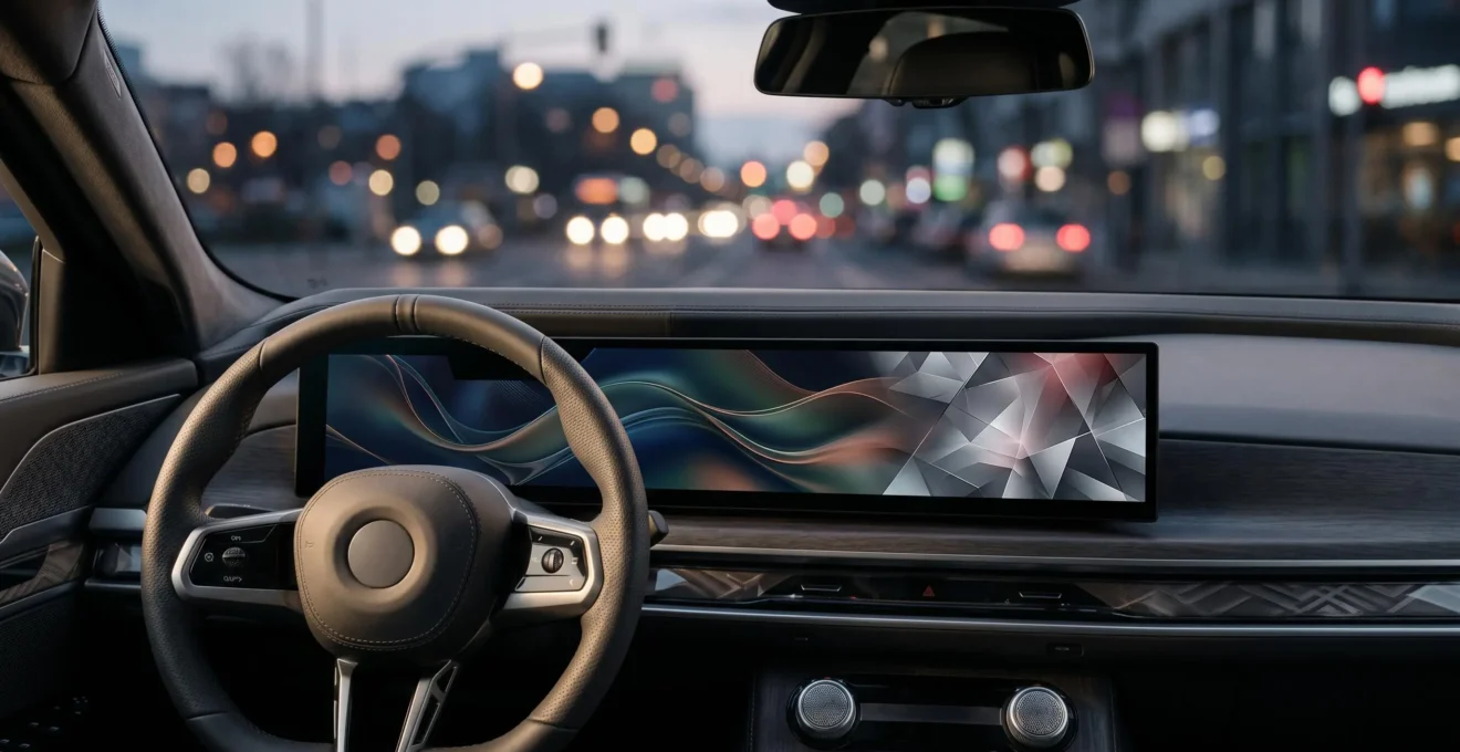 Modern car dashboard showing the intersection of Apple CarPlay interface and manufacturer native operating system controls
